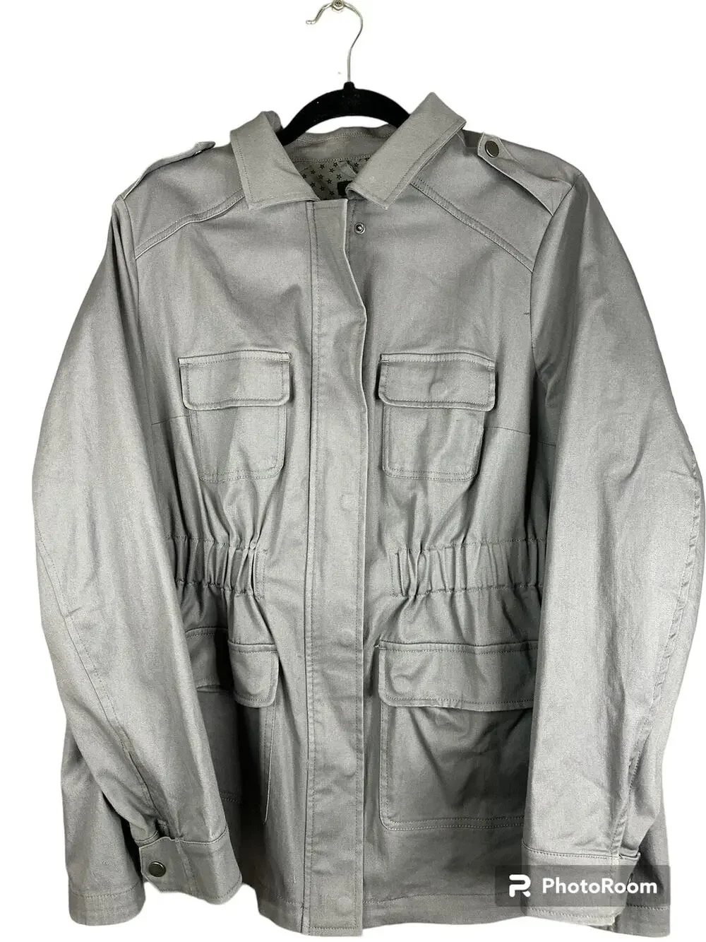 Torrid Grey Long Sleeve Cinched Waist Twill Zip Up Anarok Utility Jacket Size 1X